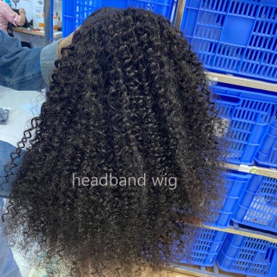 Ghair Headband Wig Italian Curly human hair Remy Raw Virgin short long Customized for the first beginner wholesale vendors