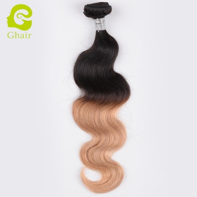 Malaysia cuticle aligned hair black root honey blonde body wave hair extension