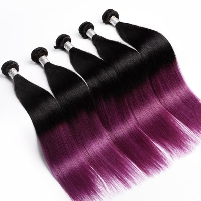 Wholesale 1b/Purple Brazilian Silky Straight Weaving Hair Ombre Bundles 10-30inches 100% Remy Human Hair Extension