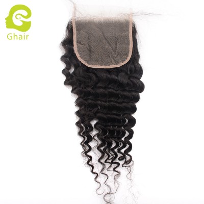 Top quality virgin hair 5x5  transparent lace closure in deep wave